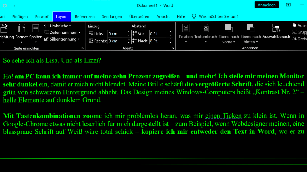 Grüne Schrift auf schwarzem Hintergrund.